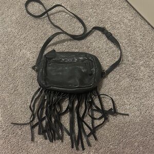 LUCKY BRAND Kyle Black Leather Long Fringe Small Crossbody Bag Purse